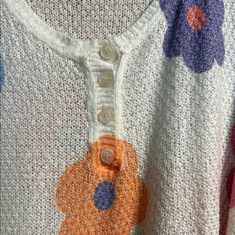 POL Floral Knit Sweater in White with Orange and Purple